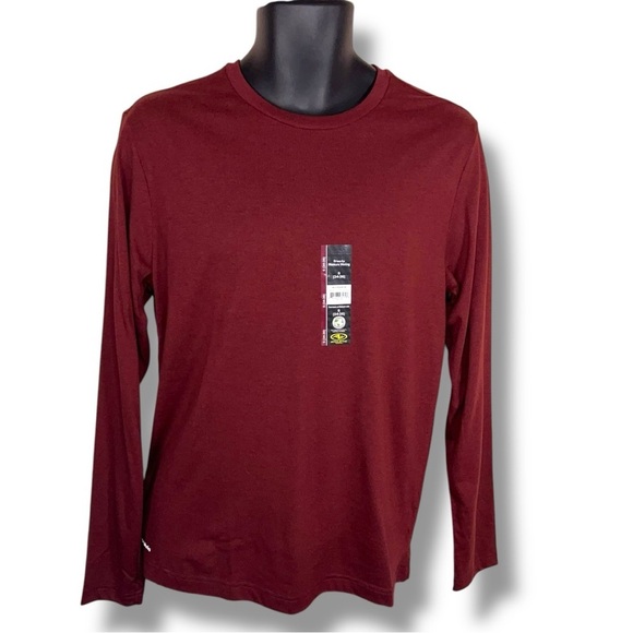 New Athletic Works Small Mens Burgundy Red Long Serve Cotton Blend Casual Active - Picture 1 of 16